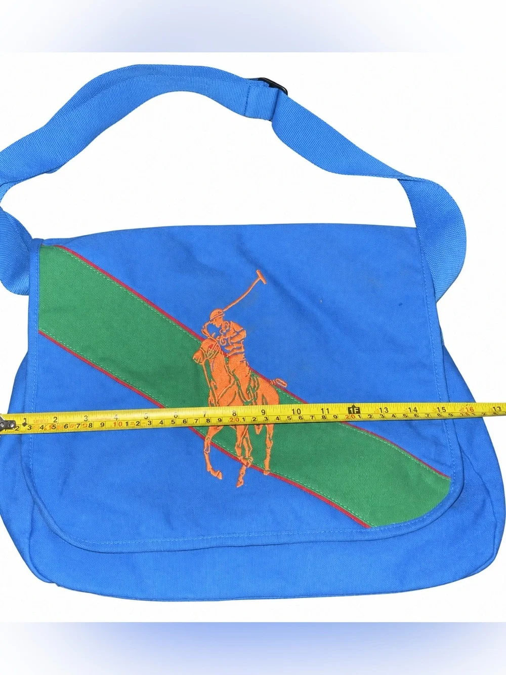 Polo Ralph Lauren Big Pony Canvas Messenger Bag Blue Green Crossbody